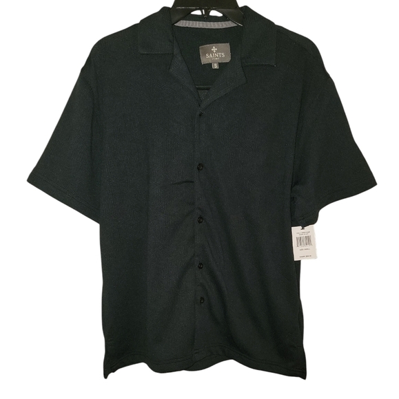 Saints studio Black Men's button down short sleeve shirt size small NWT - Picture 1 of 7